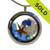 Cobalt Blue & Aqua Sea Glass in a crystal and stainless steel locket combined with a sandollar and baby starfish and an Aquamarine crystal gem.
SOLD - Sorry this Sea Glass Locket is NO LONGER AVAILABLE!