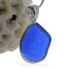 Blue "MA "-  LARGE Cobalt Blue Genuine Sea Glass Bottle Bottom In Deluxe Wire Bezel© Pendant in Silver