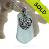 Just For Mom - Stunning Aqua Green Genuine Sea Glass Necklace & Sterling MOM Heart Charm 18" Solid Sterling Chain INCLUDED
