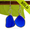 HUGE Intense Cobalt Blue Sea Glass Earrings in our Original Wire Bezel© in Solid Sterling Silver