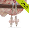 Soft Peach Beach Found Sea Glass Earrings on Sterling Leverback Earrings and Sterling Details and Freshwater Pearls