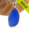 Vivid Rich Cobalt Blue Sea Glass set in our signature Deluxe Wire Bezel© Setting in Solid Sterling Silver!