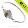 Stormy Beach -Genuine Sea Glass Sterling Silver Bangle Bracelet with Beachy Wave Bead