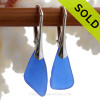 Larger Simply Elegant Genuine Blue Sea Glass Earrings on Solid Sterling Leverbacks