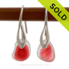Vivid and VERY RARE Hot Pink and Yellow Mixed Genuine sea glass pieces really glow hanging from these Solid Sterling Silver Deco earrings.
The color is NOT applied but was incorporated into the glass over 100 years ago!
Flashed sea glass from this region of England is the result of scrap art glass destined for window panels and decorative housewares in the Victorian era. The scrap was tossed into the sea. These lovely frosted Natural sea glass gems are the result.
