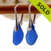 Simple and Elegant Genuine Cobalt Blue  Beach Found Sea Glass Earrings on Sterling Leverback Earrings.