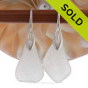 LARGE White Genuine Sea Glass Earrings On Silver Silver Deco Hooks