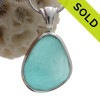 Vivid and Thick Electric Tropical Aqua Natural Sea Glass Deluxe Sterling Bezel© Setting