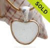 Pure Love - Small White Natural Sea Glass Heart In Deluxe Tiffrany Mixed Metal Bezel© Necklace Pendant