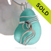 LARGE Vivid ELECTRIC Aqua Or Turquoise Genuine Sea Glass Sterling Waves© Signature Sterling Setting Pendant