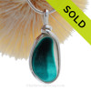 Tropical Teal -  RARE Teal Green & Aqua Multi Sea Glass Pendant In Original Wire Bezel Setting©