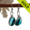 SUPER ULTRA RARE  - Mixed Electric Aqua Teal Sterling English Multi Sea Glass Earrings In Sterling Original Wire Bezel©