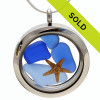 Blue Sea Glasses Locket W/ Starfish & Sterling Snake Chain