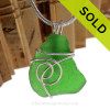 This natural sea glass piece is Vivid Green Genuine Sea Glass In Sterling Sea Swirl Setting Pendant for Necklace.
SOLD - Sorry This Sea Glass Pendant is NO LONGER AVAILABLE!