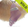 LARGE Chunky Bottom Purple or Lavender Sea Glass In Sterling Deluxe Triple Wire Necklace Pendant