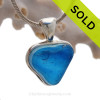 Lil BitO Love- Small Mixed Blue Natural Seaham Sea Glass Heart In Deluxe Sterling Bezel© Necklace Pendant