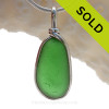 A Perfect well aged Genuine Intense Green Sea Glass In Original Silver Wire Bezel© Wire Pendant