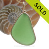 A cool LARge piece of green Genuine Sea Glass set in our Original Wire Bezel© setting in 14K Rolled Gold