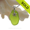 Naturally shaped Rare Lime or Chartreuse Glass Necklace with Sterling Silver Sea Star Charm and 18" STERLING CHAIN INCLUDED