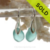 Thick Perfect Aqua Blue Sea Glass Earrings on Solid Sterling Deco Hooks