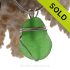 Simple Glowing Green Sea Glass Pendant In Sterling Basic Beach Setting