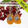 Perfect Natural UNALTERED Amber Sea Glass Earrings W/ Solid Sterling Sandollar  Charms