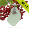 LARGE Yellowy Seafoam Green Sea Glass Necklace with Sterling Detailed Sea Turtle Charm and 18" STERLING CHAIN INCLUDED