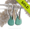 PERFECT Deep Aqua Green Genuine Sea Glass On Solid Sterling Silver Leverback Earrings