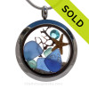 December Beach -  Blue Genuine Sea Glass Locket With Starfish and Zircon Gem & Beach Sand