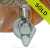 Natural Aqua Green Sea Glass With Sterling Silver Large Kissing Dolphins Charm - 18" STERLING CHAIN INCLUDED