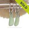 Stunnin Long Natural Yellowy Seafoam  Beach Found Green sea glass Earrings on solid Sterling Silver Leverbacks. 