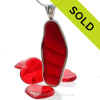 HUGE and PERFECT Stunning Embossed Vivid Cherry Red Sea Glass Pendant in our Sterling Silver Deluxe Wire Bezel Setting