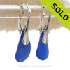 Longer Lightweight Petite Cobalt Blue Sea Glass Earrings on Solid Sterling Silver Leverbacks