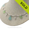 Spring Fling - Vaseline Green and Aqua Blue Genuine Sea Glass on a Solid Sterling Silver Curved Bar Necklace with Fresh Water Pearls.