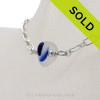 Stunning Electric Cobalt Blue Sea Glass Necklace on All Solid Sterling Silver - 18"