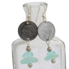 Aqua sea glass combined with bright aqua glass beads and presented on silver Mexican coins.
A nice dangly pair of earrings!