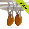 Honey Amber Beach Found  Genuine Sea Glass Earrings on Solid Sterling Leverbacks