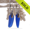 Longer Slices  of Cobalt Blue Sea Glass on Solid Sterling Silver Leverbacks Earrings