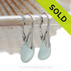 Genuine Beach Found Perfect Petite Pale Aqua Blue Sea Glass Earrings on Solid Sterling Silver Leverbacks