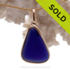 Midnight At the Oasis - P-E-R-F-E-C-T Deep Blue Sea Glass In Original Gold Wire Bezel©  Pendant