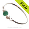 PERFECT Aqua  Green Genuine Sea Glass and Real Fresh Water Pearls on this Solid Sterling Half Round Bangle Bracelet.
SOLD - Sorry this Sea Glass Jewelry selection is NO LONGER AVAILABLE!