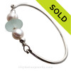 Perfect Seafoam Green English Sea Glass combined on this Solid Sterling Silver Full Round Sea Glass Premium Bangle Bracelet with real Cultured Fresh Water Pearls.