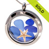  Sea Glass W/ Seastar In Stainless Locket