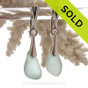 Perfect Teardrop Aqua Blue Genuine Sea Glass Solid Sterling Silver Dangly Deluxe Leverback Earrings.