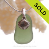 Soft Seaweed Green Sea Glass Necklace with Sterling Silver Shell Charm - 18" Solid Sterling Chain INCLUDED