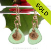 Genuine Green Sea Glass Earrings On Gold With G/F Shell Charms