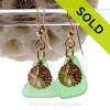  Perfect Petite Genuine Green Sea Glass Earrings On Gold With Sandollar Charms.