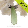 Beautiful Droplet of Seafoam Green Sea Glass Necklace On Sterling Chain with Swimming Dolphins Beads