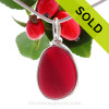 LARGE  THICK Opaque Red Genuine Sea Glass In Original Wire Bezel© Sterling Silver