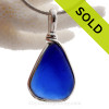 Thick Small Cobalt Blue Genuine Sea Glass Pendant In S/S Original Wire Bezel© Pendant